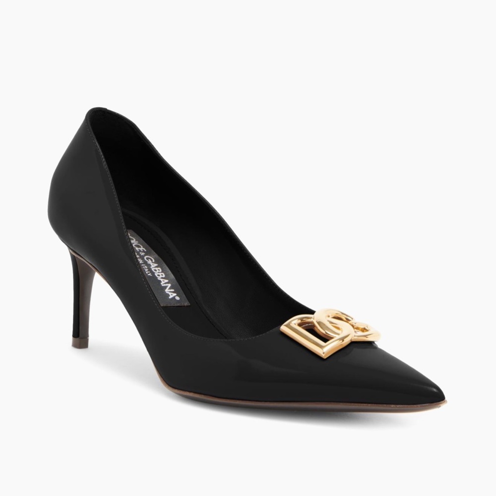 Dolce & Gabbana Black Heels with Gold Logo